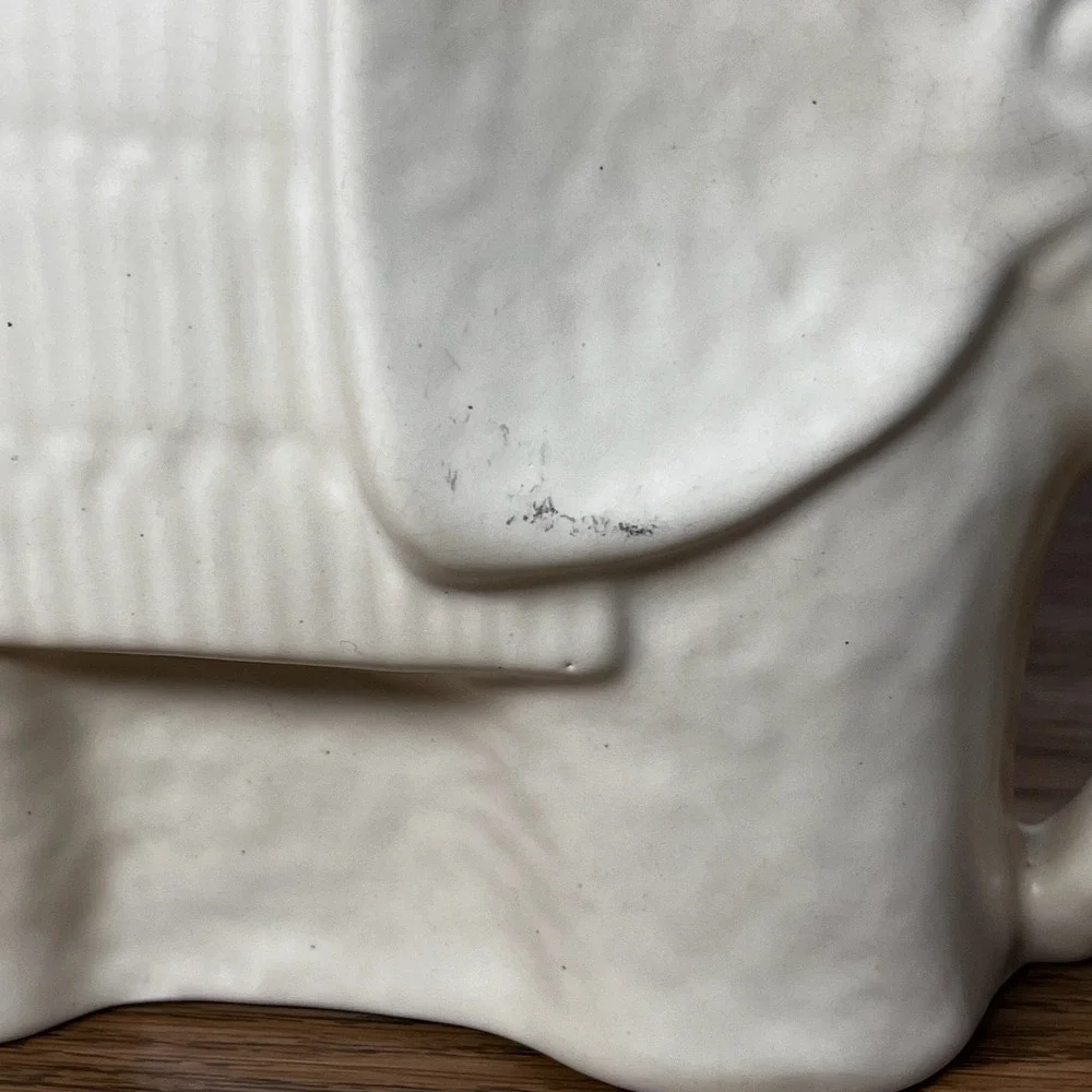 Vintage‎ Ceramic Elephant Figurine Cream Glazed Mid Century Boho Decor 5.5 Inch